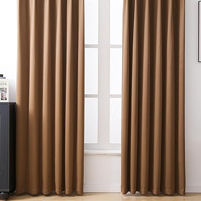 カーテン 遮光カーテン 1級遮光 2枚組 断熱 防寒 防音 省エネ 厚手 無地 おしゃれ 洗える 寝室 リビング用(ブラウン，丈185 cm x 幅100 cm)