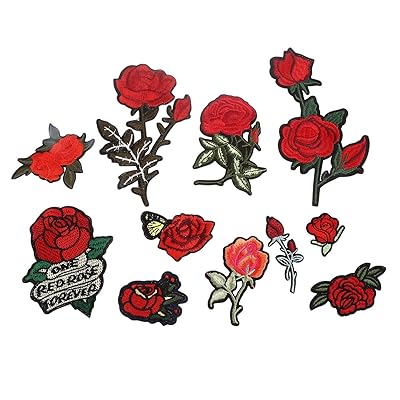 11個入り バラ ローズ アップリケ ワッペン アイロン接着 パッチ 手作り 手芸用 刺繍 工芸品 DIY 装飾用 裁縫 布 貼り付け