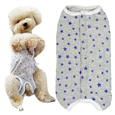 PET 術後服 犬 小型犬 中型犬 服 犬用品 術後ウェア 術後カバー服 エリザベスカラーの代わる 保護服 雄 雌兼用 避妊 離乳 傷口保護 皮膚病 通気 夏用（M、グレースター）