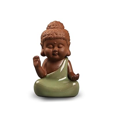 お釈迦様 オブジェ お釈迦 かわいい 仏像 陶器 座禅 如来像 ミニ (タイプ6 右手上げ-グリーン)