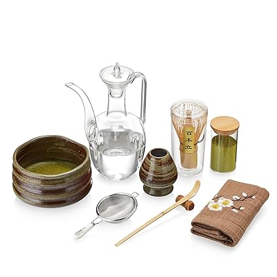 抹茶ティーセット 9件セット 茶道具 抹茶碗 茶筅 茶杓 茶笠 抹茶篩 綿茶巾 茶筒 抹茶道具 耐熱ガラス宋..