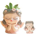 フェイスプランターポット - 屋内外植物用フェイスフラワーポット - かわいい小さな妖精の多肉植物ポット - 排水穴付き樹脂ヘッドプランターポット - ホームデ...