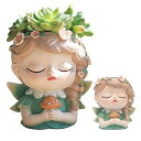 フェイスプランターポット - 屋内外の植物のためのフェイスフラワーポット - かわいい小さな妖精の多肉植物ポット - 排水穴付き樹脂ヘッドプランターポット - ...