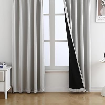 カーテン 遮光カーテン 1級遮光 2枚組 黒裏地 断熱 防寒 防音 省エネ 厚手 無地 おしゃれ 洗える 寝室 リビング用(アイスグレー，丈120cm x 幅100cm)