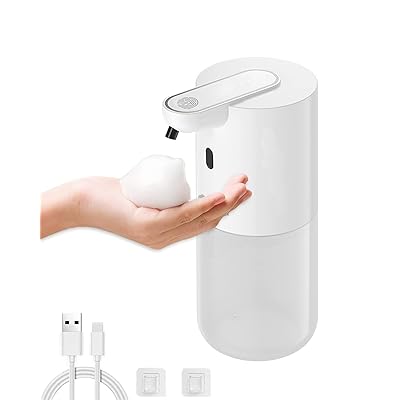 ソープディスペンサー 自動 泡 壁掛け 400mL ハンドソープディスペンサー 吐出量4段階調整 充電式 オートディスペンサー 防水 キッチン 洗面所などに適用 ホワイト