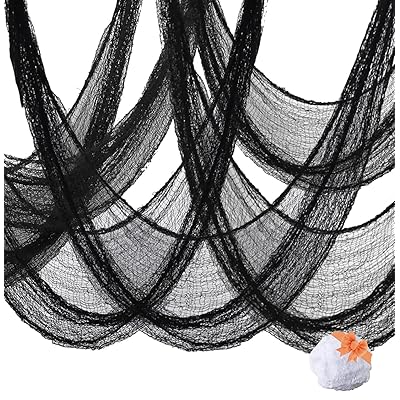 ハロウィン 飾り 黒い布 不気味 76x200cm 5枚 + 蜘蛛の巣 25g ハロウィン 飾り付け 怖いガーゼ布 小道..