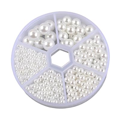 樹脂パール パールビーズ 約700粒セット ラウンド 丸玉 穴なし 小さな 手芸用品 DIY 材料 縫製用 手作り 工芸品の装飾 ジュエリー用 ハンドメード ネックレス イヤリング ビーズセット 6サイズ (白)
