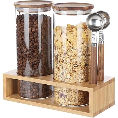 コーヒー豆 保存容器 密閉 キャニスター 珈琲豆 コーヒー粉 ナッツ スナック 紅茶 食品貯蔵 砂糖 塩 小麦粉 酵母 食品類 1450ML 2個セット スプーン付き