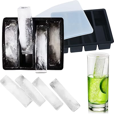 製氷皿 製氷器 四角の氷 4穴 製氷機 シリコン 蓋付き可愛い 細長い 長方形氷 出し簡単 製 氷つくる容器 ゼリー飲料 果物 透明氷 小型製氷機 家庭用 四隅型 氷つくる容器 冷凍 キッチン用品(ブラック)