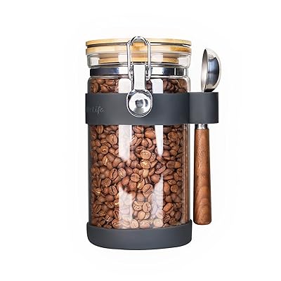 KKC コーヒーキャニスター スプーン付き コーヒー豆 保存容器 400g 密閉 ガラス コーヒー豆入れ真空 1200ML