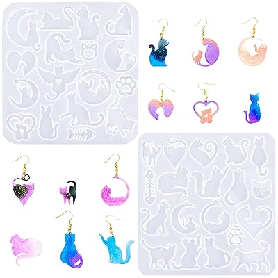 猫 シリコンモールド 2個セット UV レジン型 ソフトモールド 樹脂 粘土 手作り DIY 初心者 キーホルダ..