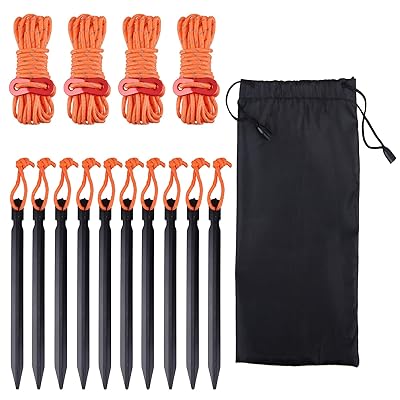 ペグ テントペグ 軽量 ジュラルミン 10本 ガイロープ 反射材入り 4本 アルミ自在金具 4個 設営用具セット 18点セット 収納袋付き (オレンジ) ペグ テントペグ 軽量 ジュラルミン 10本 ガイロープ 反射材入り 4本 アルミ自在金具 4個 設営用具セット 18点セット 収納袋付き (オレンジ)