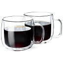ポカロティー ダブルウォール グラスカップ 300ml 2個セット 耐熱ガラス コーヒーカップ 二重グラス 二重構造 ガラスカップ 熱湯可 電子レンジ対応 保温 保冷 耐熱温度差170℃ 取っ手付