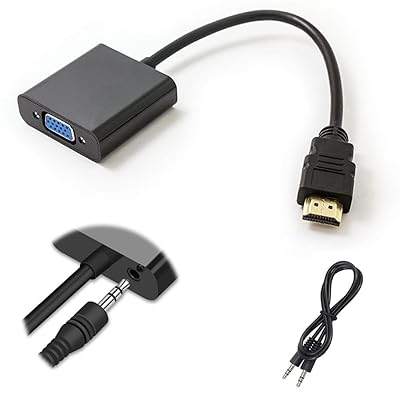 HDMI-VGA 変換ケーブル HDMI to VGA変換アダプタ 3.5mmオーディオポート付き 金メッキ HD 1080P 対応 音声出力対応 電源不要 (逆方向に非対応) 映像音声同期出力 モニタ/PC/モニタ/HDTV/プロジェクタ等対応 (