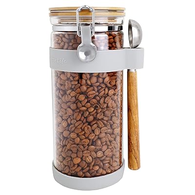 KKC コーヒーまめ 豆 保存容器 500g 密閉 ガラス コーヒーキャニスター 密閉性が良くコーヒー豆 粉 穀物 抹茶 砂糖 小麦粉 プロテイン 乾燥した花 ナッツなどの乾物を保存するのに適しています1500ML