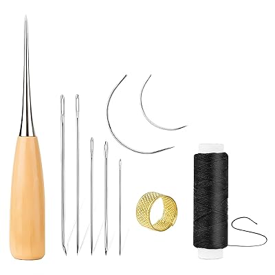 レザークラフト 革工具セット 裁縫工具 皮革工具 針 手作り 革用 レザー 紐 ワックス糸 手縫い 工具 DIY 縫製キット ザーツールセット (10個セット)