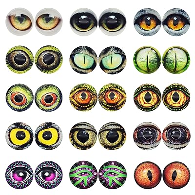20mm 40個 フクロウ 蛇 トカゲ 動物の目 ガラスカボション 粘土人形製作 彫刻 小道具 クラフト DIY フ..