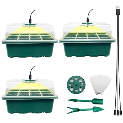 育苗ポット植物育成ライト付き 3個セット 育苗トレイ 育苗箱 12穴 種子トレイ 発芽•育苗セット 種まき..