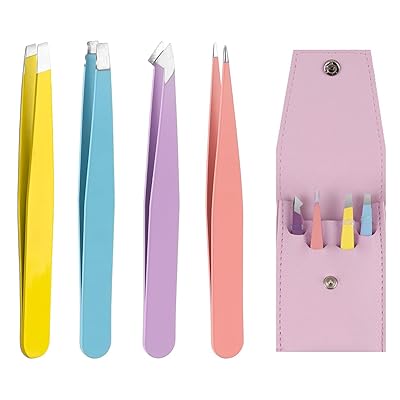 精密 ピンセット 4本セット 毛抜き ピンセット ステンレス製 先斜め 先細 平タイプ コスメピンセット メンズ 鼻毛 ヒゲ 刺抜き とげぬき 黒ずみ 角栓 角質取り 眉毛処理 専用レザーケース付き
