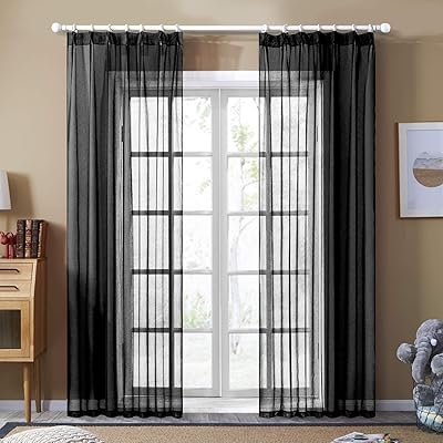 レースカーテン 無地 UVカット ブラック 幅100x丈178cm 2枚組