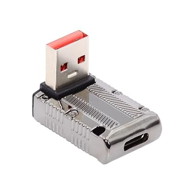 アダプター USB-C USB 3.1 Type C メス - USB 3.0 Type-A オス 90度上向き ロープロファイルタイプ 10Gbps データ 120W 電源アダプター メカ サイバーパンクスタイル