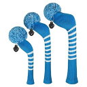 ゴルフクラブカバー 3点セット ドライバーウッド(460cc) フェアウェイウッド ハイブリッド(UT)向け メンズ/レディースゴルファー用 ブルーホワイトスト...