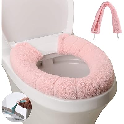 便座カバー 便座シートふわふわ 抗菌 防臭 暖かい 洗える 便座ハンドル 取っ手付き トイレ用品 (ピンク..