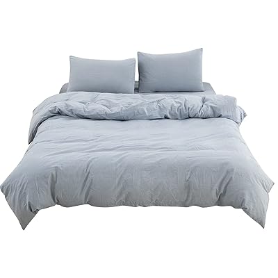 【掛け布団カバー ダブル 単品売り】オーガニックコットン 190x210cm 掛かバー 洗いざらしの綿100% 洗い替え 布団カバー 防ダニ 掛けふとんカバー ライトブルー(3)