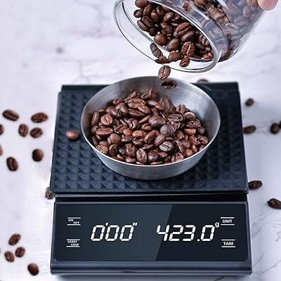 デジタルスケール コーヒースケール タイマー付き 0.1g単位 3kg キッチンスケール コーヒー タイマー機能付き 電子天秤 はかり 計量器 精密 お菓子作り ケーキ パン作り 防水 英語説明書付き ブラック(3)