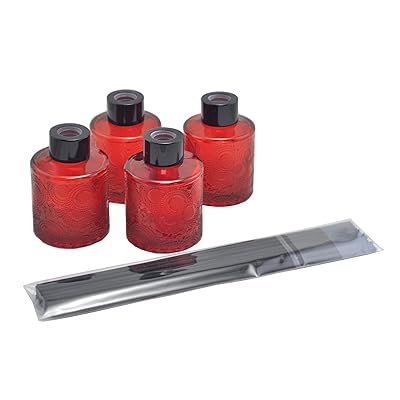 4本セットです,美しいマルチカラーの彫刻が施されたアロマセラピー用ガラス瓶(赤,100ml)