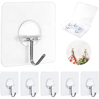 【5個フック+保管箱】壁掛けフック 耐荷重10KG 工事不要 透明フック 粘着フック 強力フック 壁フック 傷つけない 貼り付け跡なし 穴開けない 防水 防湿 ...