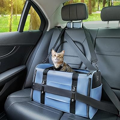 猫 キャリー 【安定性が凄くアップ二代目】猫 キャリーバッグ 小型犬 猫バッグ 小動物 折り畳み 通気 車に乗る時 スーツケース対応 引っ搔きに強い 多用途 特許設計 型崩れ防止 車載 ドライブ 軽量 通院 防災 飛び出し防止リード付き ブルー Mサ