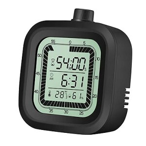 可視化タイマー目覚まし時計付きビジュアルタイマー カウントダウンカウントアップ 1-60分 キッチンタイマー 学生タイマー 浴室タイマー時計 スポーツタイマー タイムマネージャー デジタル温度計湿度計付き (ブラック)