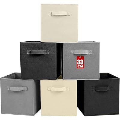 収納ボックス 折りたたみ式 収納ケース 6点セット 取っ手付き 不織布製 幅33×奥行33×高さ33cm カラーボックス対応 衣類収納 おもちゃ収納 リビング収...