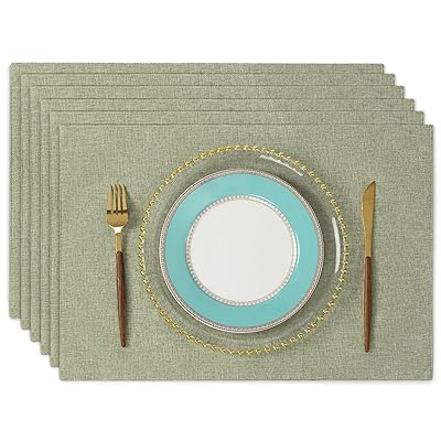 ランチョンマット布製 綿麻 二層生地縫製 丸洗い可 無地 和風 柔軟性 滑り止め 断熱 おしゃれ テーブルマット お手入れ簡単(横48cm×縦33cm,6枚セット,ライトグリーン)N