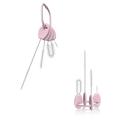 ベビー用ストローブラシ キーリング付き シッピーカップ 重力ストローカップ 哺乳瓶対応 0〜24ヶ月の赤ちゃん向け, ピンク