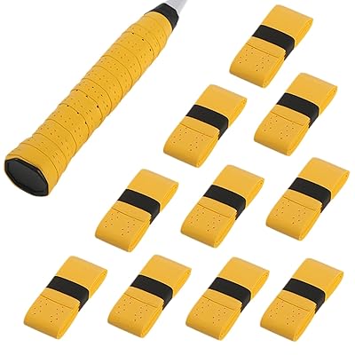 グリップテープ 10枚セット バドミントングリップ 滑り止めテープ テニス グリップ テープ 通気性 吸汗 多孔型 衝撃吸収 ゴルフ/釣り竿/テニス/バドミントン用 (イエロー)