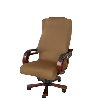 チェアカバー オフィス椅子カバー 事務椅子 伸縮素材 回転式 一体式 ファスナー付き 洗濯可能 取り外し可能 (コーヒー, L)