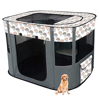 長方形 折りたたみ式 ペットサークル 収納バッグ付き 猫 犬用 ケージ 組み立て簡単 屋根付き メッシュサークル コンパクト 出産用 防災 軽量 室内室外兼用 (L(90*70*60cm),グレー)