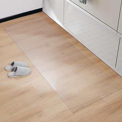 キッチンマット PVC 45×180cm 大判 厚さ1.5mm 透明マット ソフト 撥水 おしゃれ 汚れ防止 お手入れ簡単 床暖房対応 滑り止め クリアマット 台所 (180*45cm)