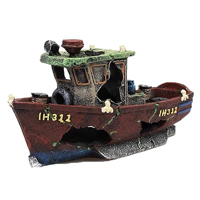 水槽用 古城 遺跡 神殿 船 沈没船 装飾 置き物 オーナメント 船 海賊船模型 水槽用飾り 水槽内アクセサリー 魚 観賞魚 熱帯魚 金魚 の 隠れ家に