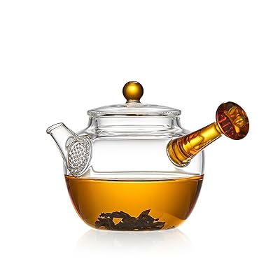 ポカロティー 急須 耐熱ガラス ミニ急須 横手 ポット 一人用 240ml アンバー取手 直火対応 電子レンジ..