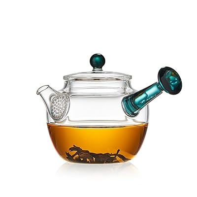 ポカロティー 急須 耐熱ガラス ミニ急須 横手 ポット 一人用 240ml 青取手 直火対応 電子レンジ対応 茶..