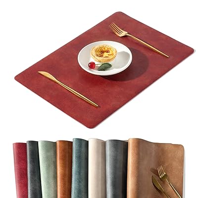 ランチョンマット 高質PUレザー 北欧 撥水 防汚 断熱 滑り止め 丸洗いOK 清潔しやすい 華やか 飾り 家庭用 レストラン用（レッド,43cm×30cm, 4枚セット）
