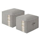 収納ボックス 収納ケース 布団収納 羽毛布団収納 ベット下収納 大容量 衣類収納 折りたたみ 取っ手付き ふた付き おしゃれ 布製 衣装ケース 透明窓付き ファス 2点セット (グレー, 幅50×奥行40×高さ32cm 2点セット)