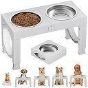 犬 食器台 中型犬~大型犬向け ペット 餌台 ステンレスボウル 食器 エサ台 4段階 高さ調節可能 餌入れ 犬 ご飯台 ホワイト