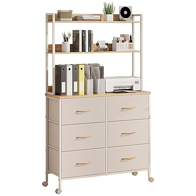 上棚付き キャスター付き 収納チェスト タンス ベージュ 引き出し ディスプレイラック オフィス収納 3..