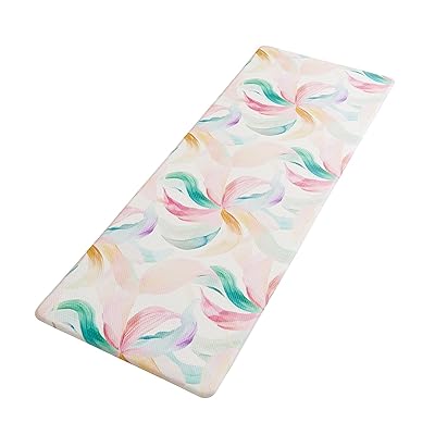 キッチンマット ピンクグリーン抽象花柄 45×240cm 厚さ10mm おしゃれ 北欧 拭ける 防水 防汚 防炎 滑り..