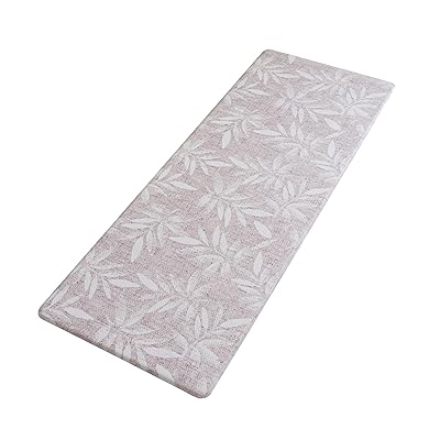 キッチンマット 和モダン グレーベージュ 植物柄 拭ける 防水 防汚 防炎 滑り止め PVC 台所マット 45×240cm 厚さ10mm ナチュラル シンプル