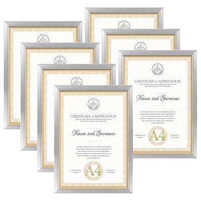 賞状額縁 軽量 A4 額縁 フォトフレーム ポスター 賞状 写真 飾り 銀色 セット 7枚